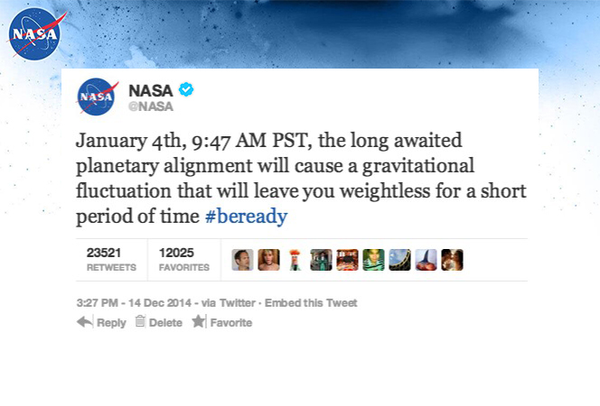 2015年1月5日の深夜、地球が無重力になる!?